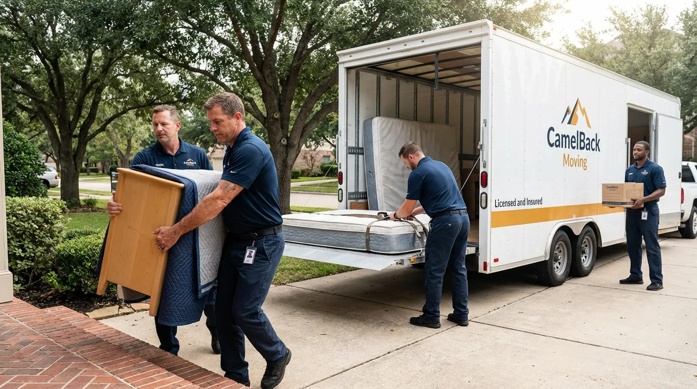 Crew loading residential truck for cross-state move from Constantia, NY