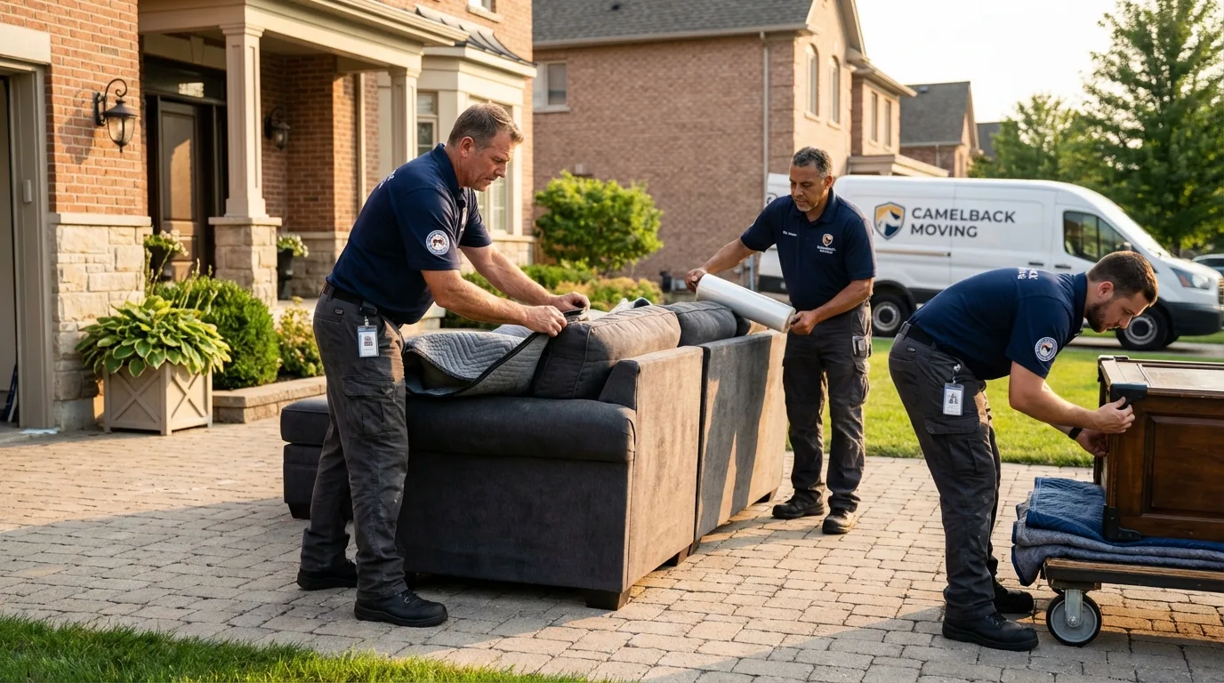 Large estate moving crew wrapping furniture in Constantia, NY